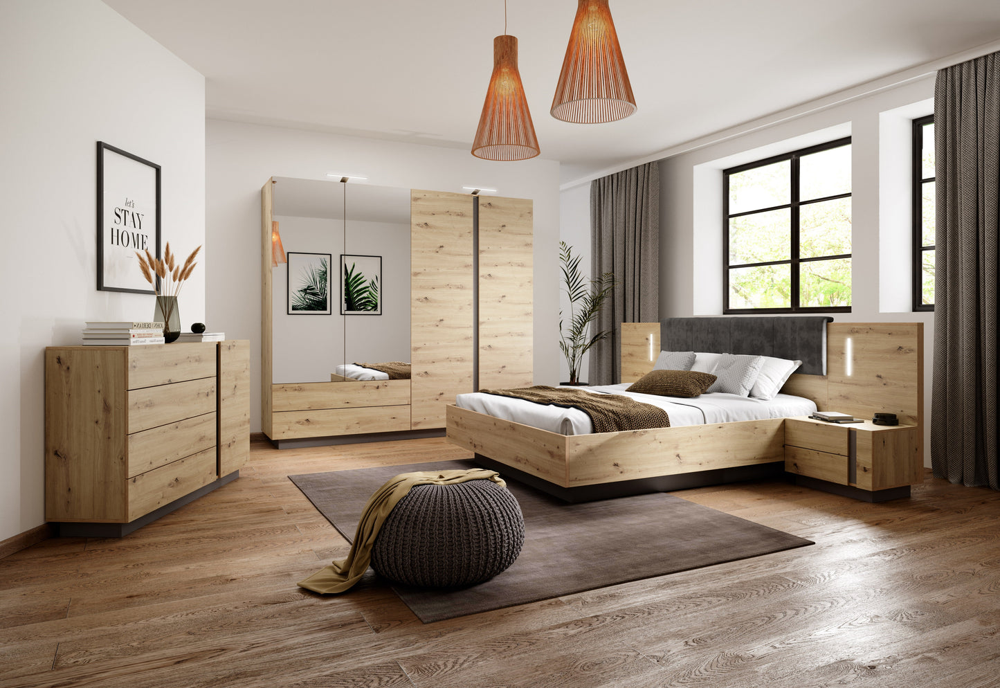 Bed ARCO Oak Artisan / Grey