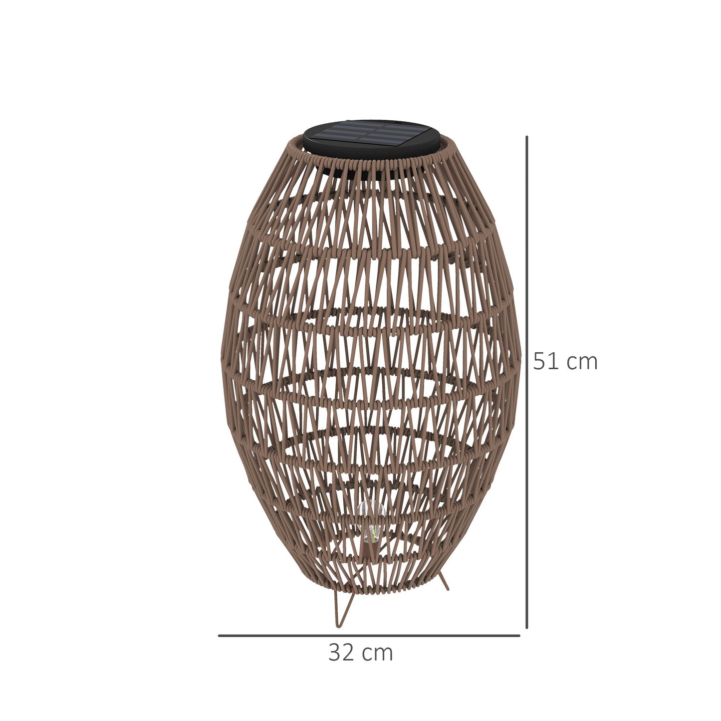 Outsunny Rattan Solar Lamp, Ogrodowa latarnia solarna z automatycznym włączaniem/wyłączaniem światła, IP44 wodoodporna, dekoracyjna zewnętrzna lampa rattanowa na werandę, ścieżkę, ciemnobrązowa