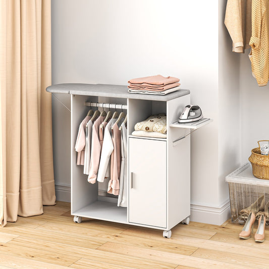 HOMCOM Rolling Ironing Board Cabinet in White, image 2