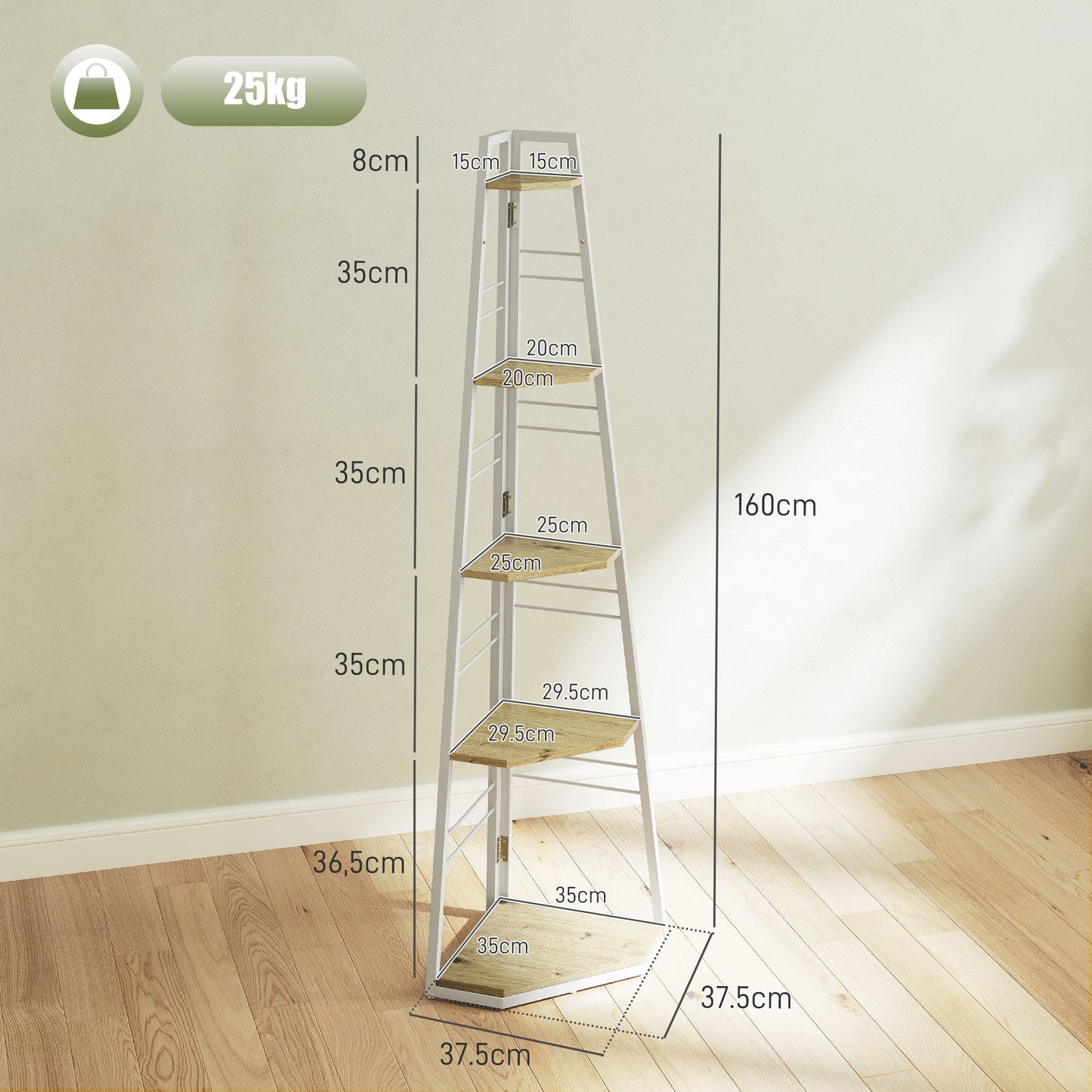 Półka narożna HOMCOM Five-Tier - biała/efekt drewna