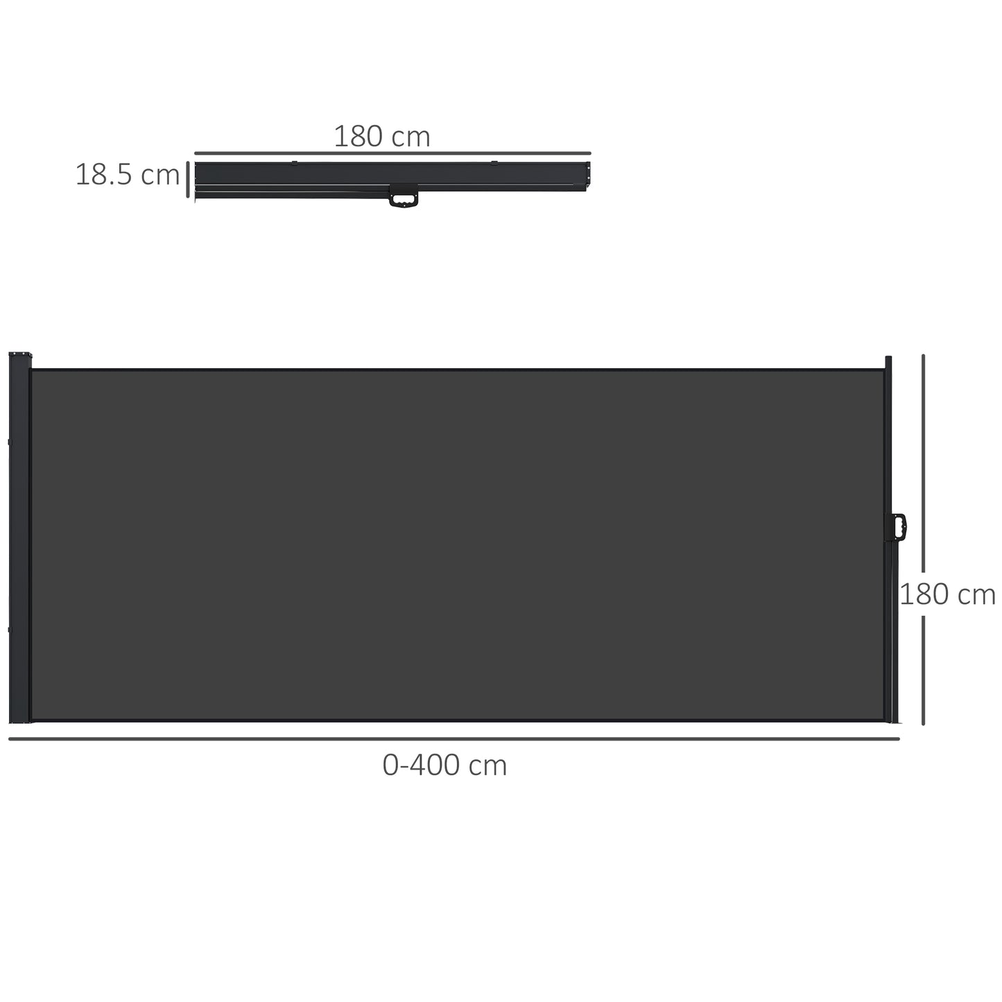 Markiza boczna Outsunny, rozkładana, zewnętrzna osłona prywatności do ogrodu, jacuzzi, balkonu, tarasu, basenu, 400 x 180 cm, czarna