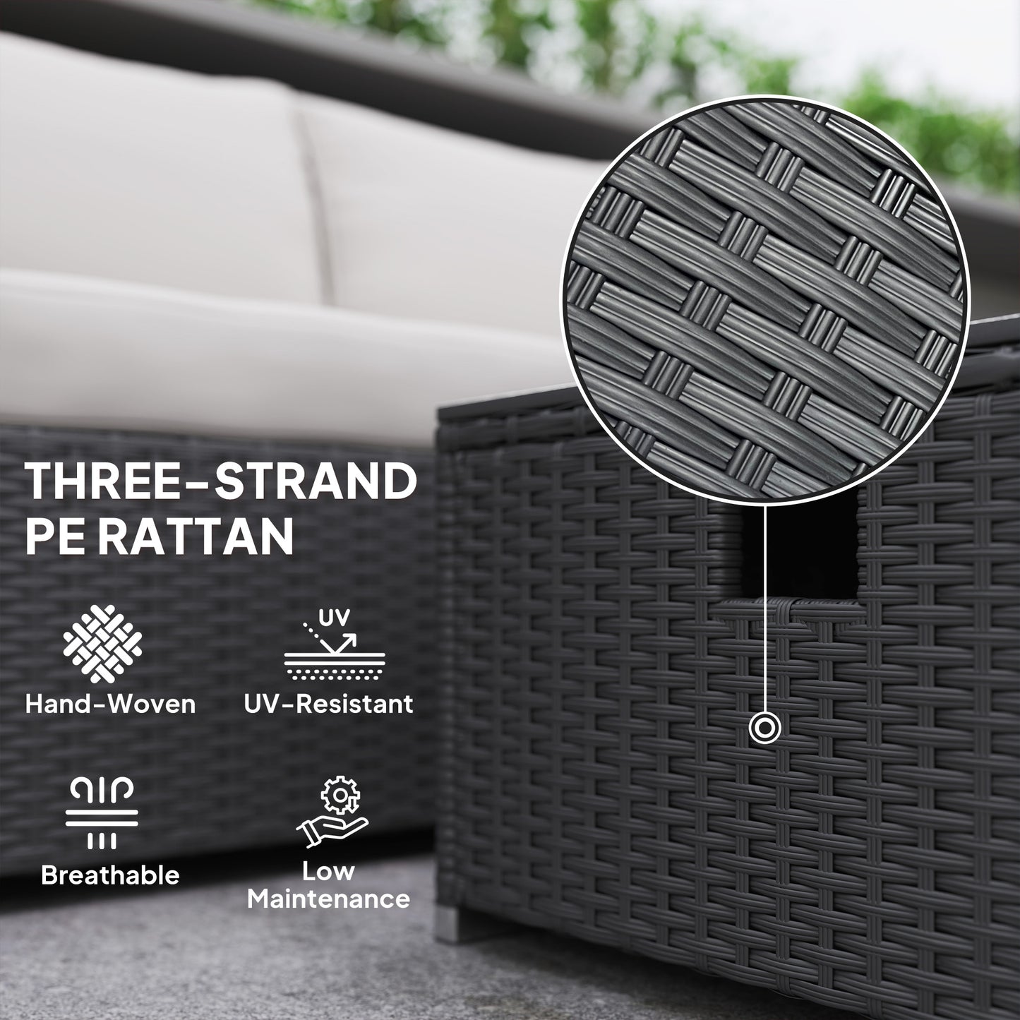 Zestaw mebli ogrodowych Outsunny Five Piece Rattan z paleniskiem gazowym i podnóżkiem - czarny i kremowo-biały