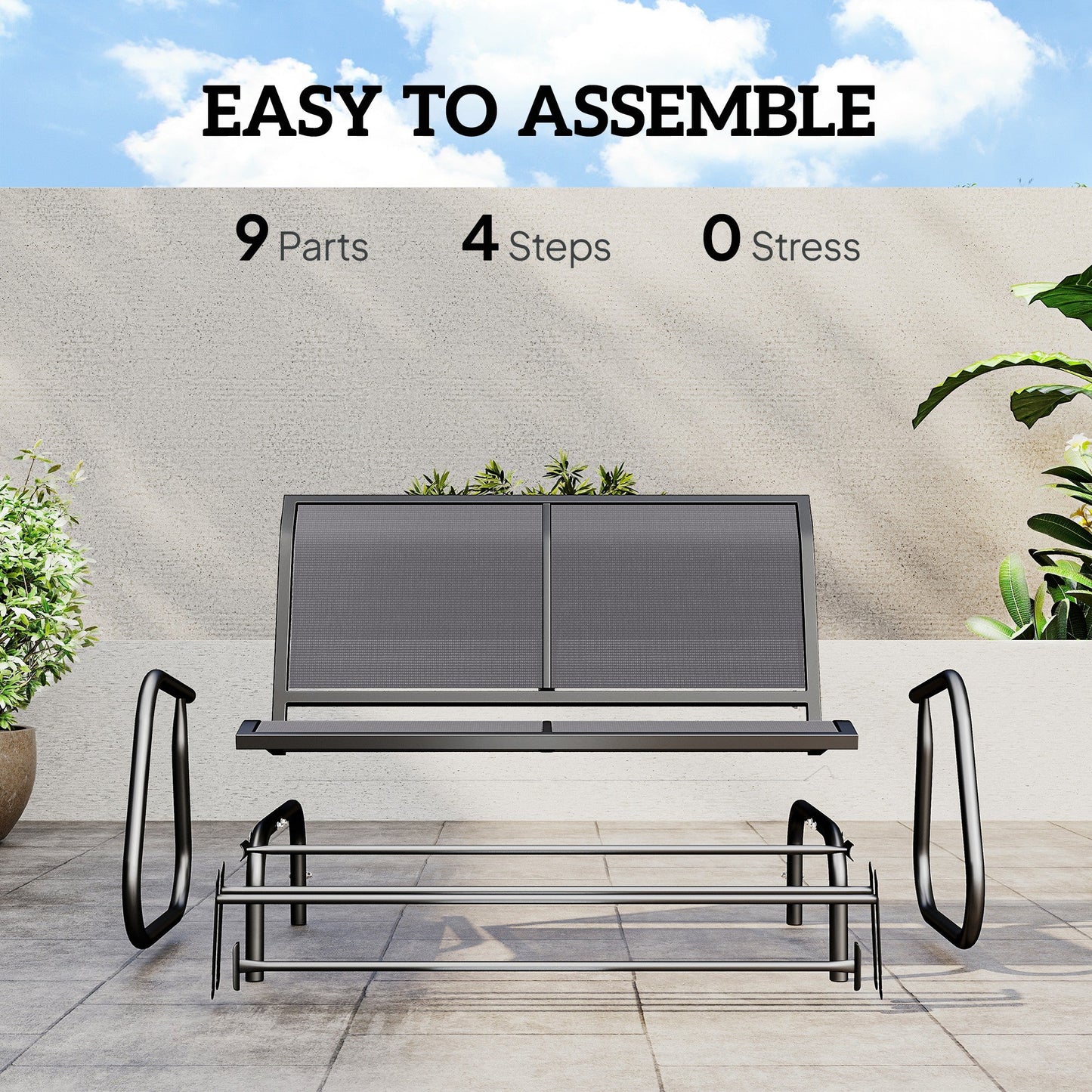 Outsunny 2-Person Outdoor Glider Bench Patio Double Swing Gliding Chair Loveseat w/Power Coated Steel Frame for Garden Patio Porch, Grey