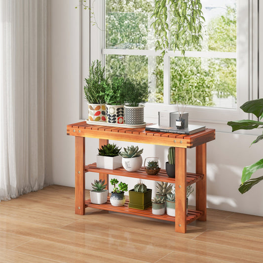 Acacia Wood Shoe Rack Bench 3-Tier Shoe Organizer Storage Shelf-M