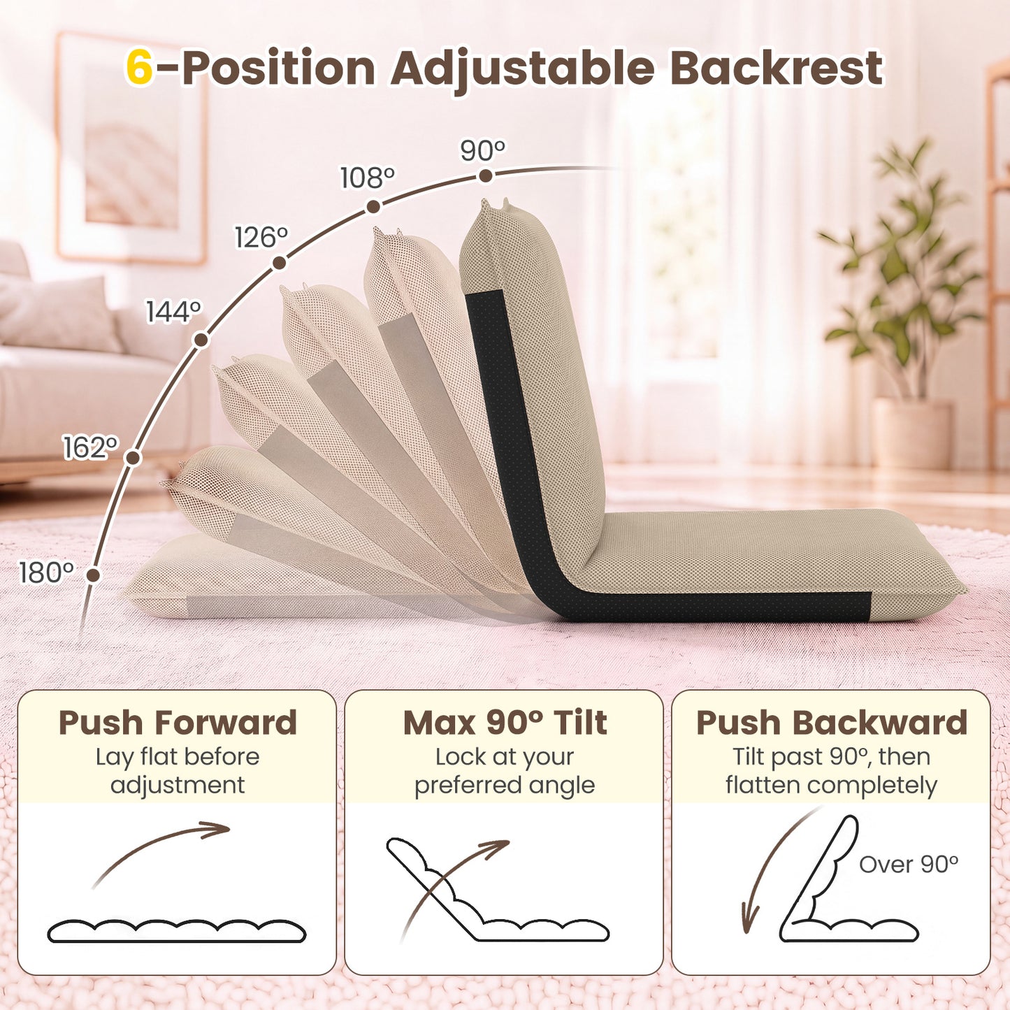 Adjustable Floor Chair with Adjustable Backrest and Sponge Filling-Beige