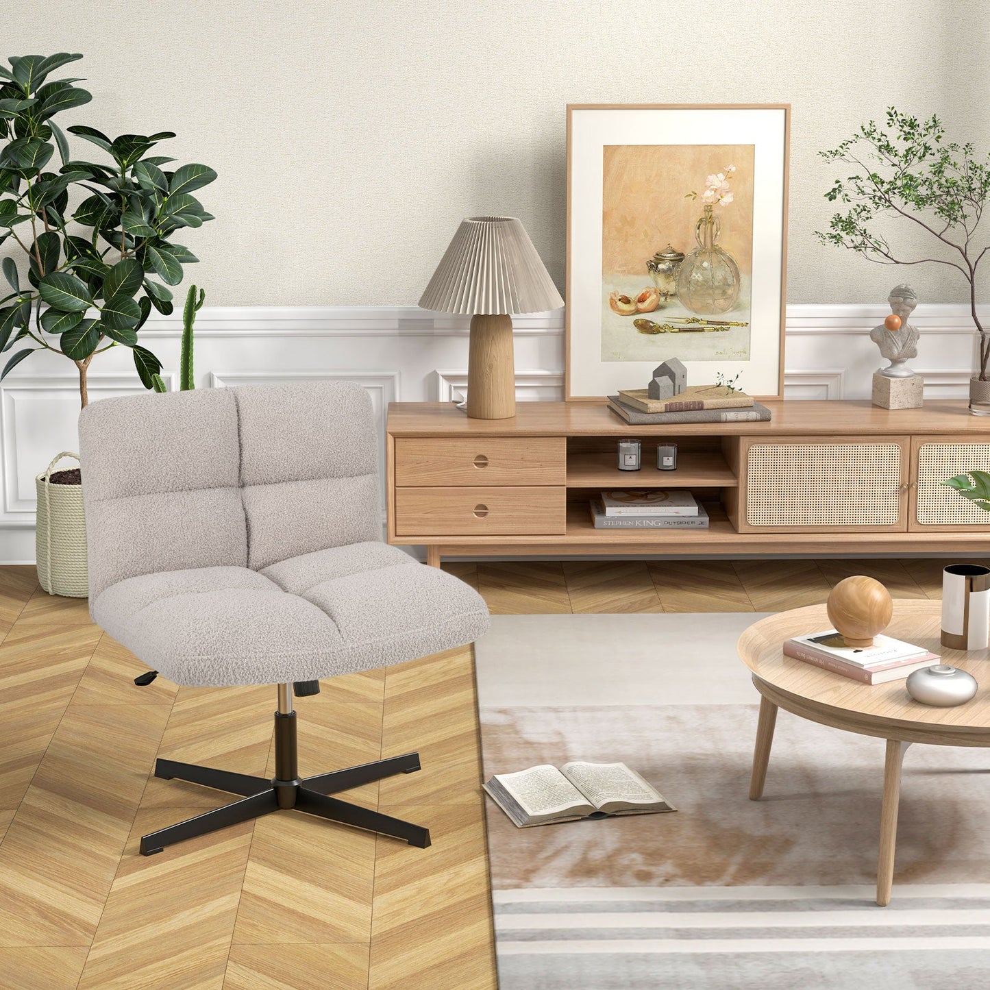 Adjustable Armless Office Chair with Imitation Lamb Fleece-Grey