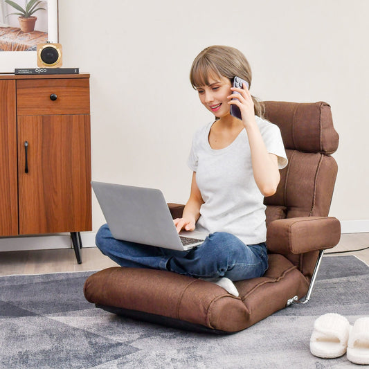 Ergonomic Sofa Lounger Chair with Stepless Adjustment Back-Brown