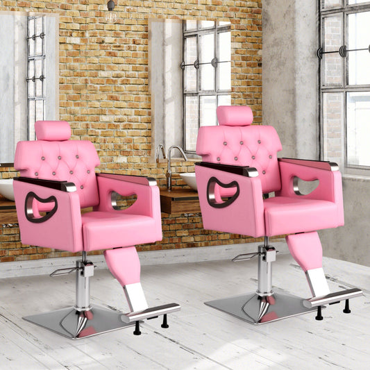 Adjustable Swivel Barber Chair with Padded Backrest-Pink