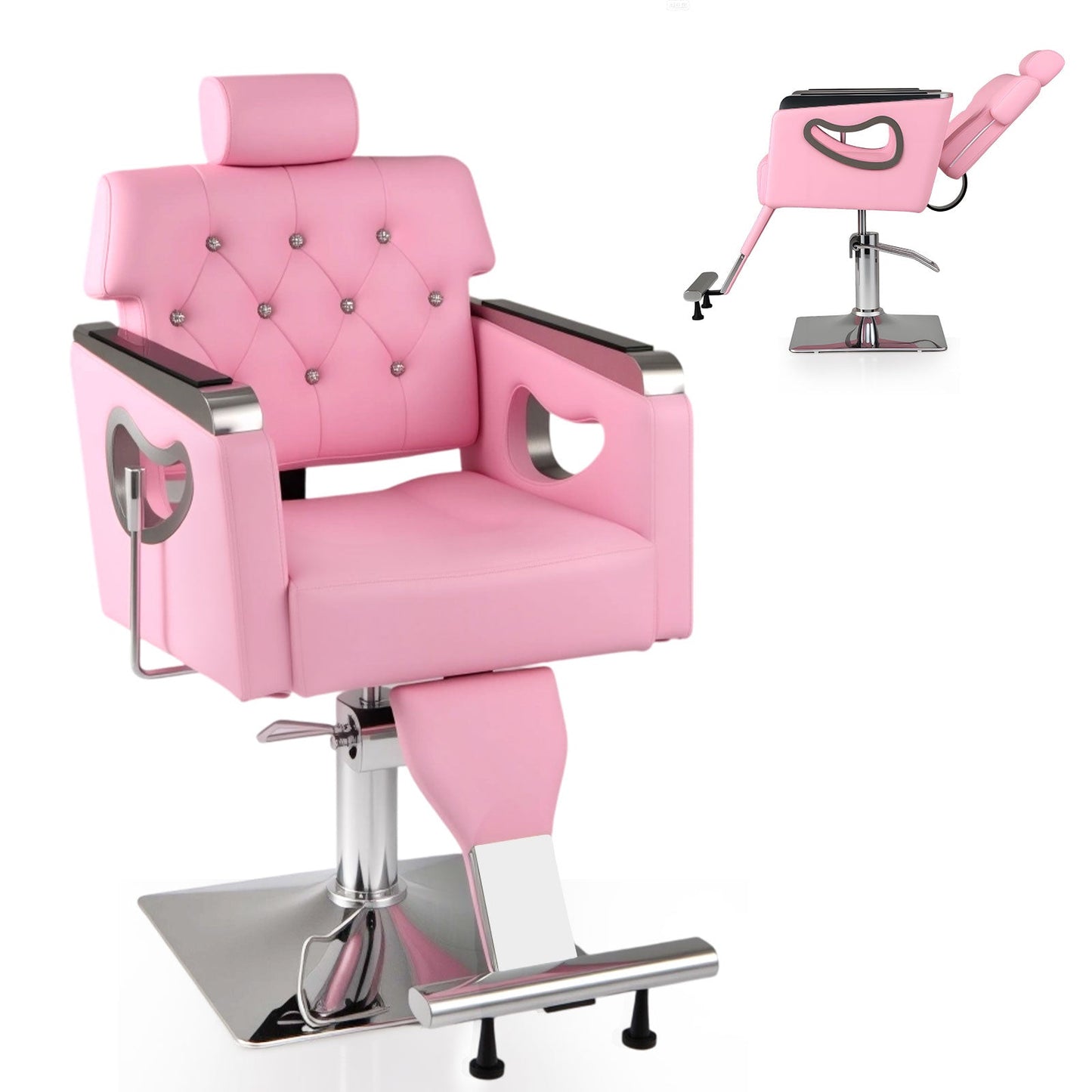 Adjustable Swivel Barber Chair with Padded Backrest-Pink