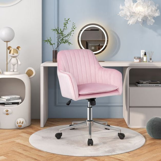 Adjustable Velvet Leisure Chair with 4 Universal Wheels for Daily-Pink