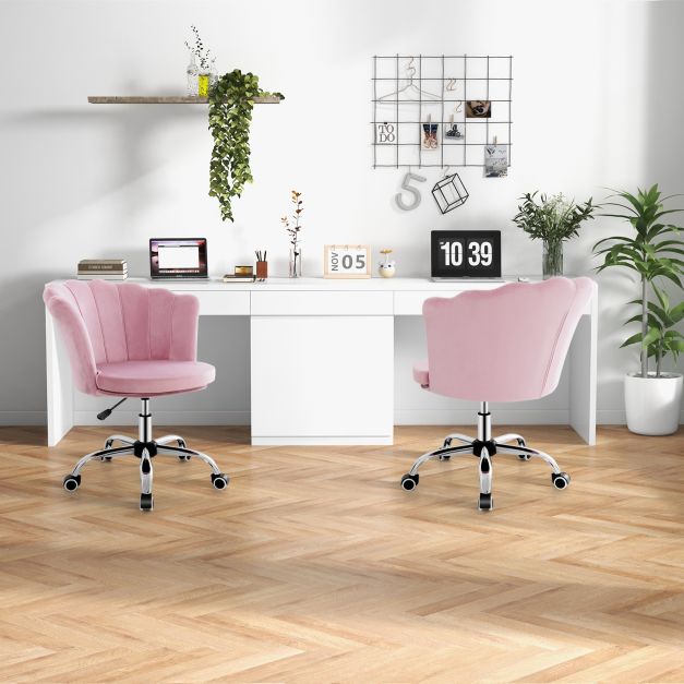 Height Adjustable Velvet Office Chair with Wheels & Ergonomic Design Computer Chair Pink