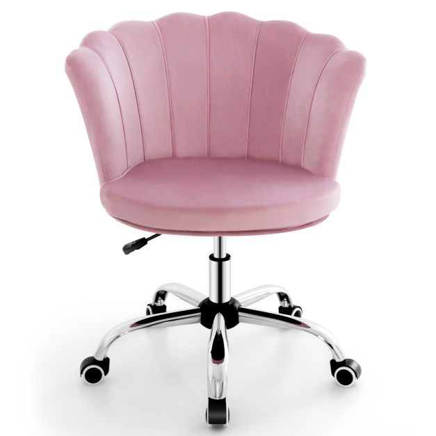 Height Adjustable Velvet Office Chair with Wheels & Ergonomic Design Computer Chair Pink