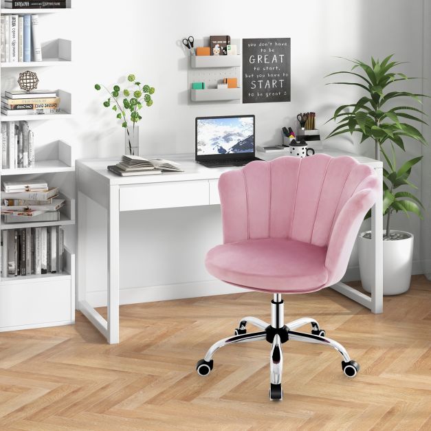 Height Adjustable Velvet Office Chair with Wheels & Ergonomic Design Computer Chair Pink