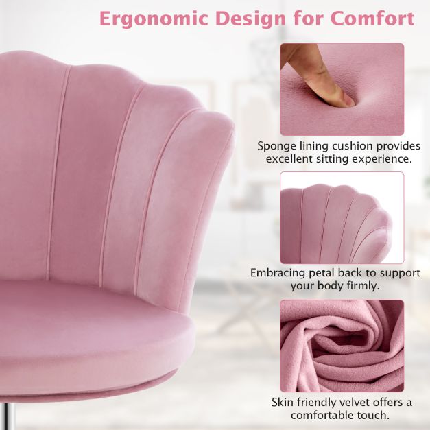 Height Adjustable Velvet Office Chair with Wheels & Ergonomic Design Computer Chair Pink