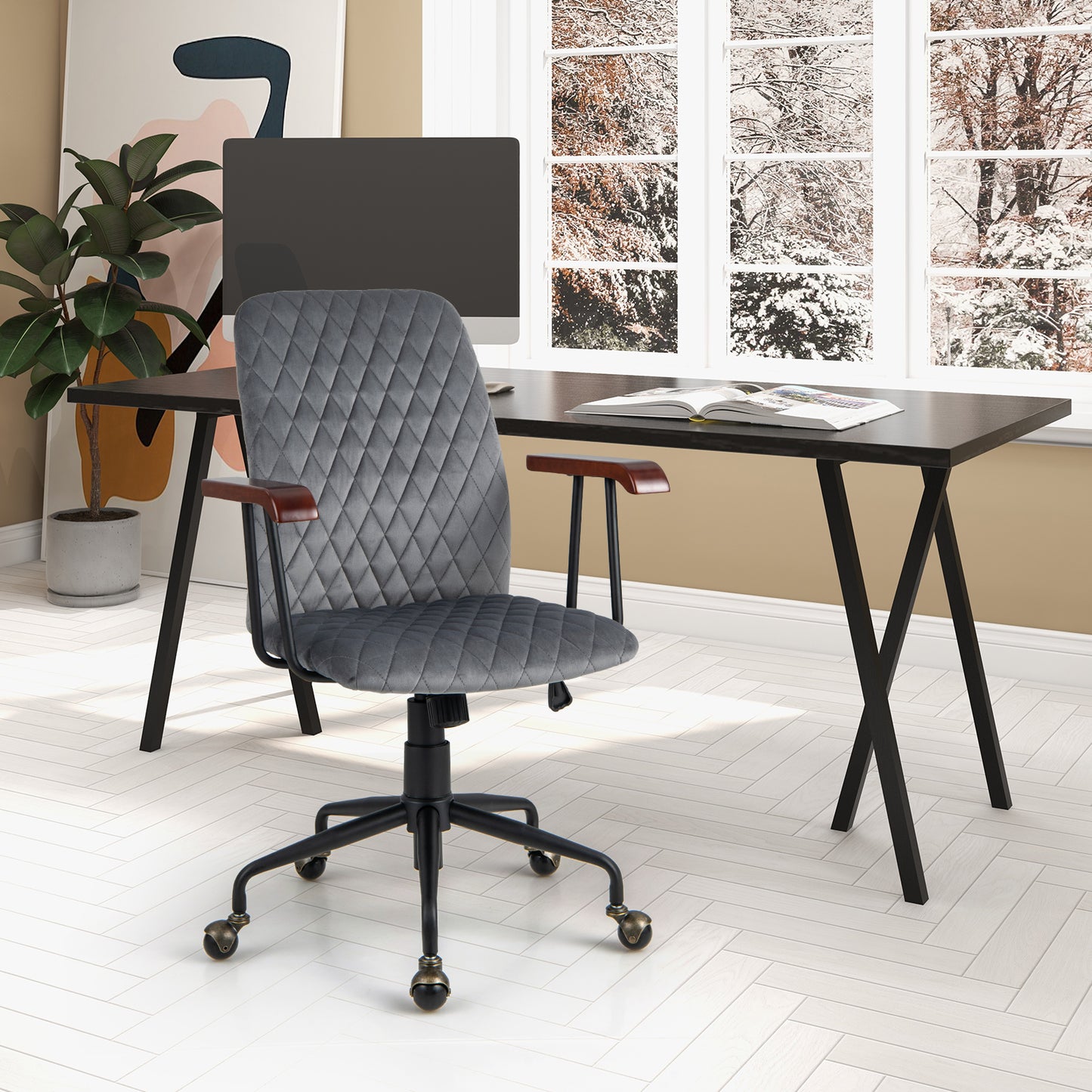 Adjustable Velvet Rocking Leisure Chair with Padded Seat-Grey