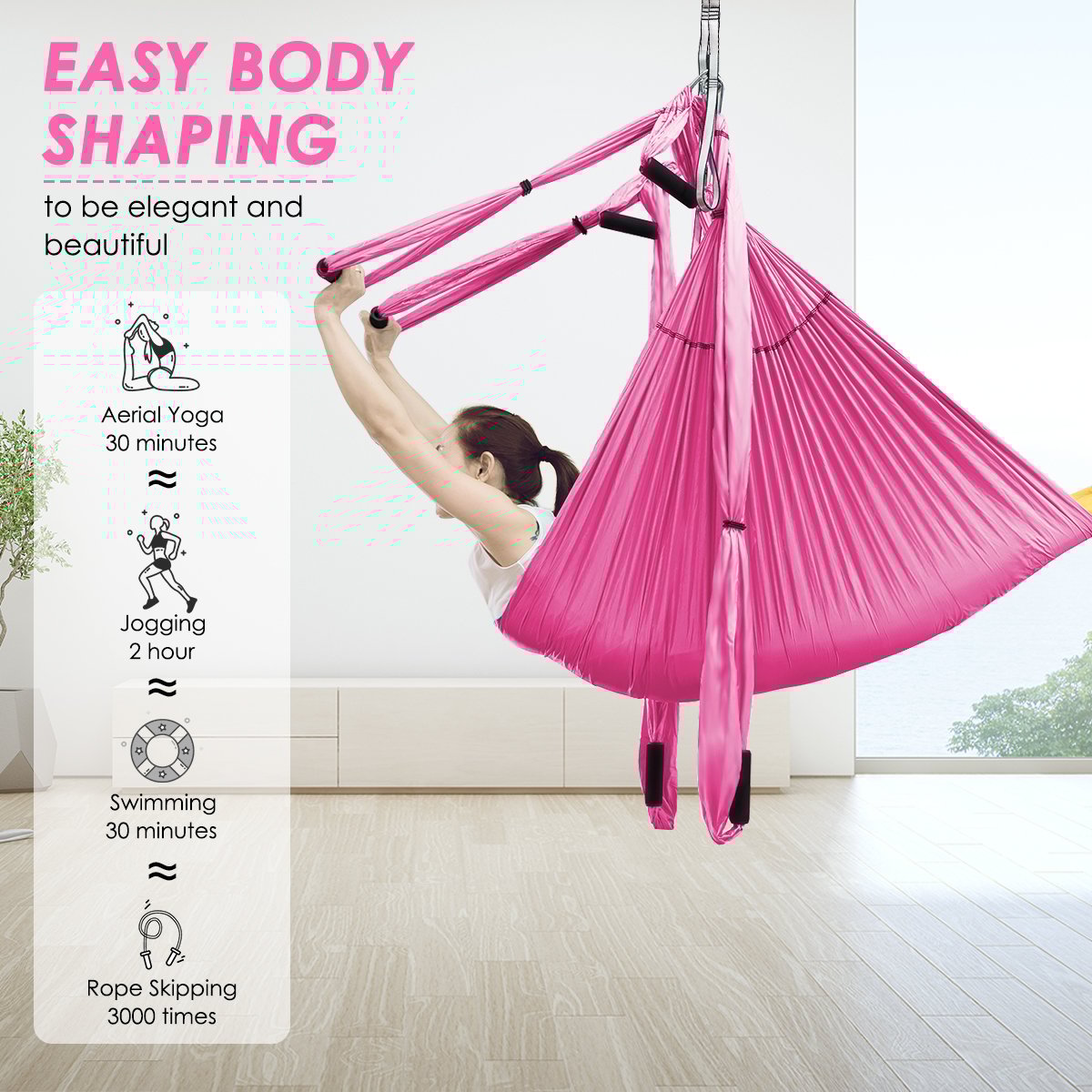 Aerial Yoga Swing with Three Different Lengths of Handle-Pink