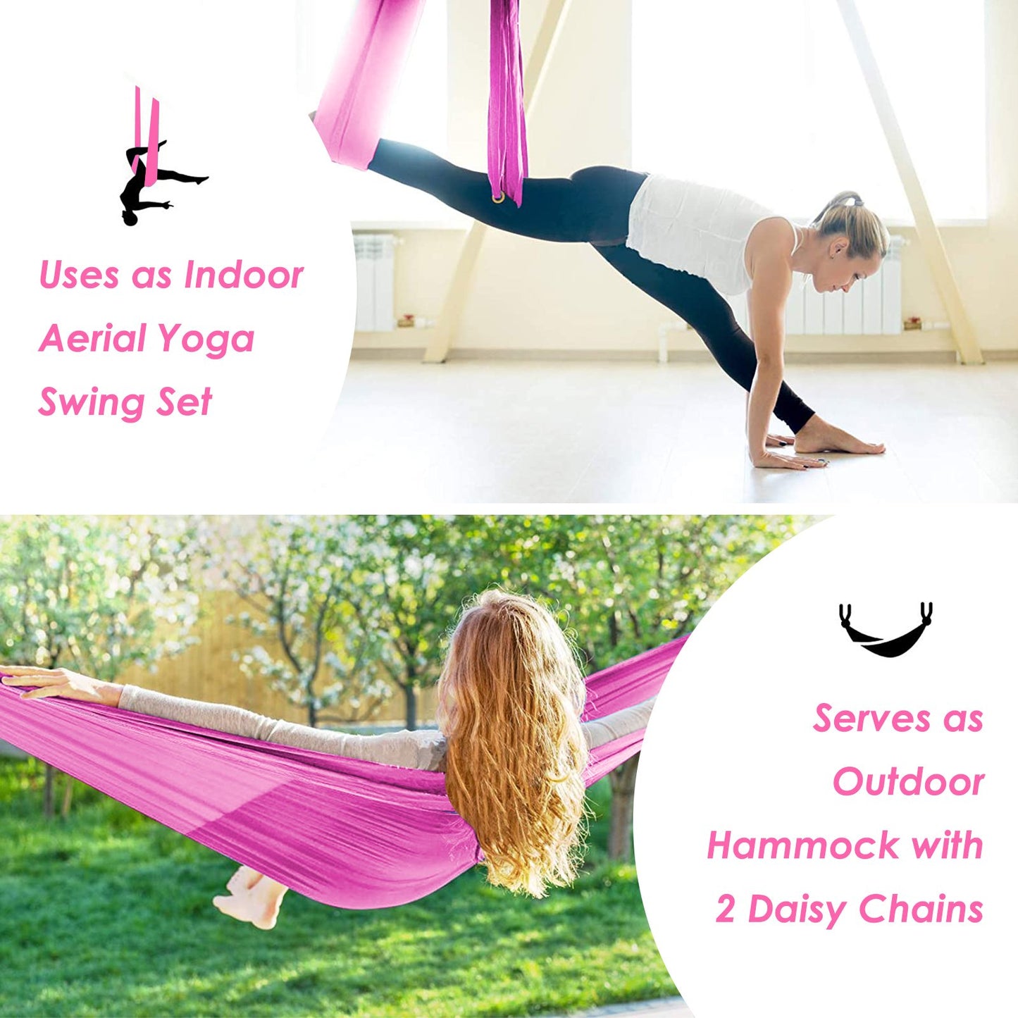 Aerial Yoga Swing with Three Different Lengths of Handle-Pink