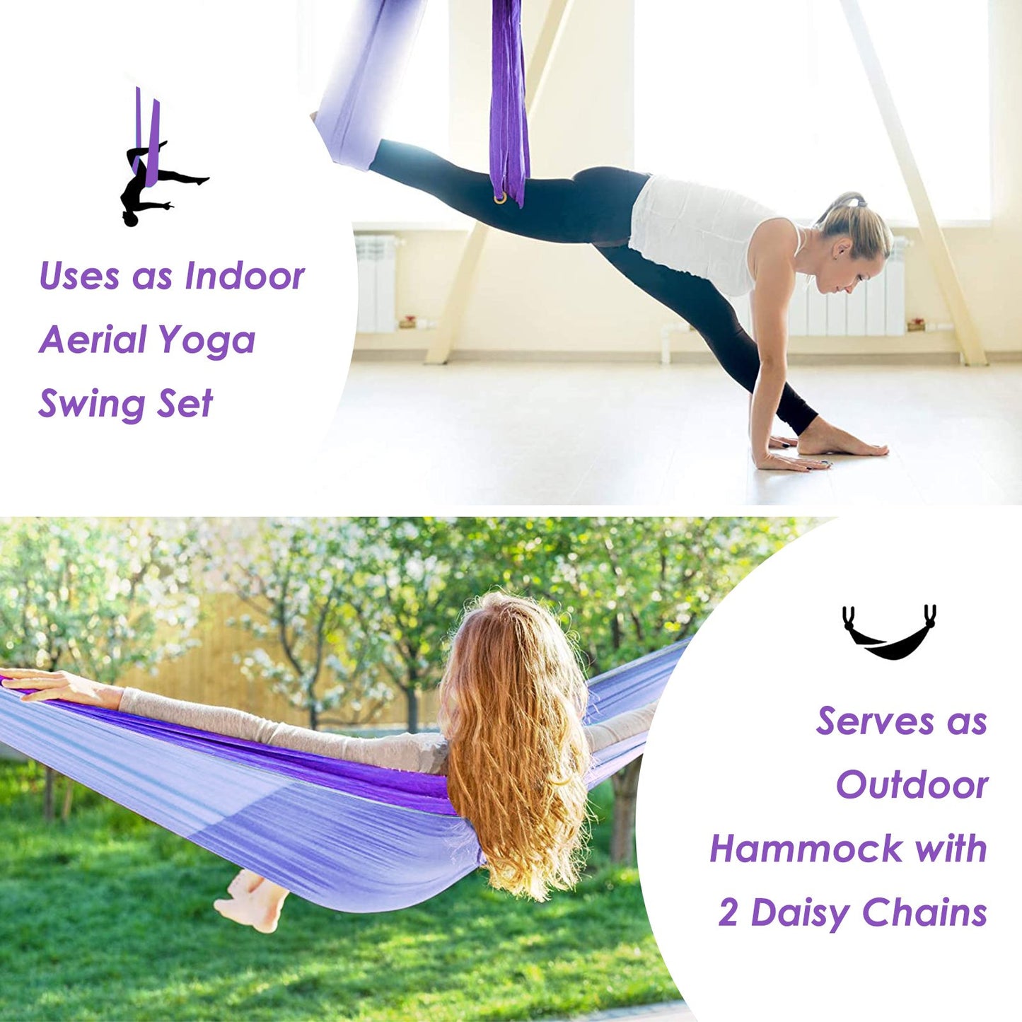 Aerial Yoga Swing with Three Different Lengths of Handle-Purple
