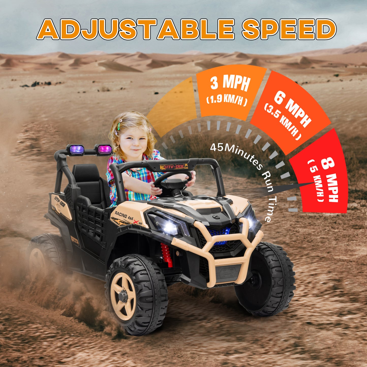 AIYAPLAY 24V 2 Seater Kids Electric Car with Remote Control, Suspension System, Slow Start, 3 Speeds, for 3-8 Years, Khaki