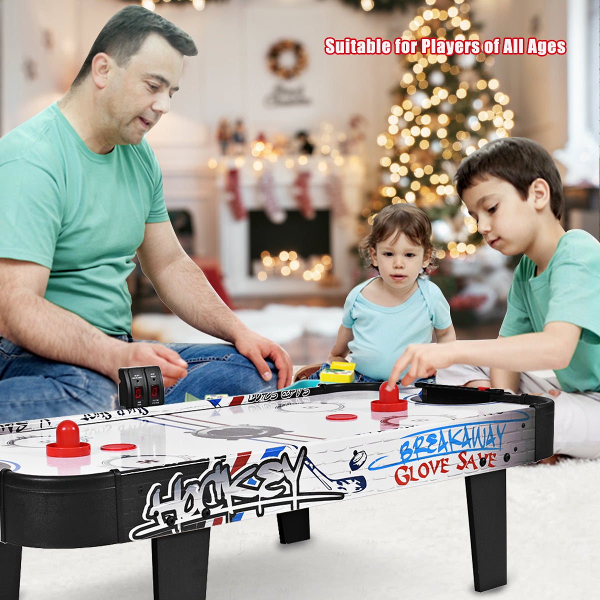 Air Powered Hockey Table with Pucks Pushers and LED Scoreboard