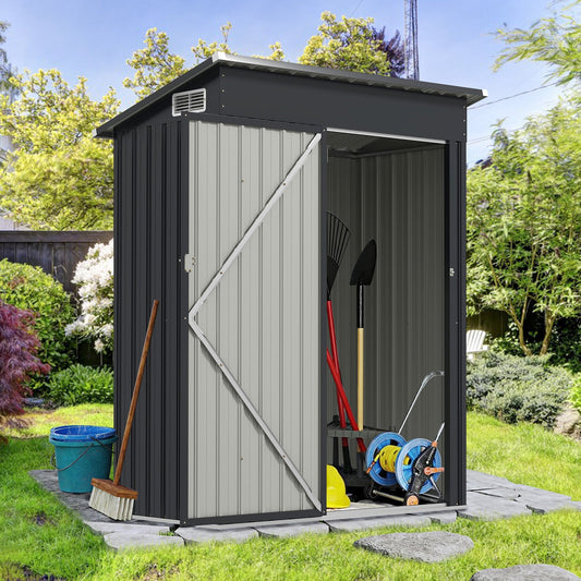 All-Weather Storage Shed with Top Sloping Design-Dark Grey