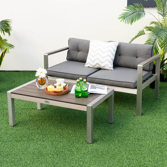 Aluminum Outdoor Coffee Table Modern Rectangular Cocktail Table-Grey