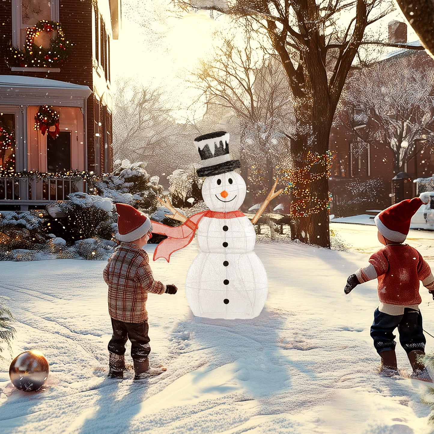 Outsunny 3FT Lighted Christmas Snowman, Waterproof Light up Yard Xmas Decor with 78 Warm-White LED Lights for Indoor Outdoor Garden, White