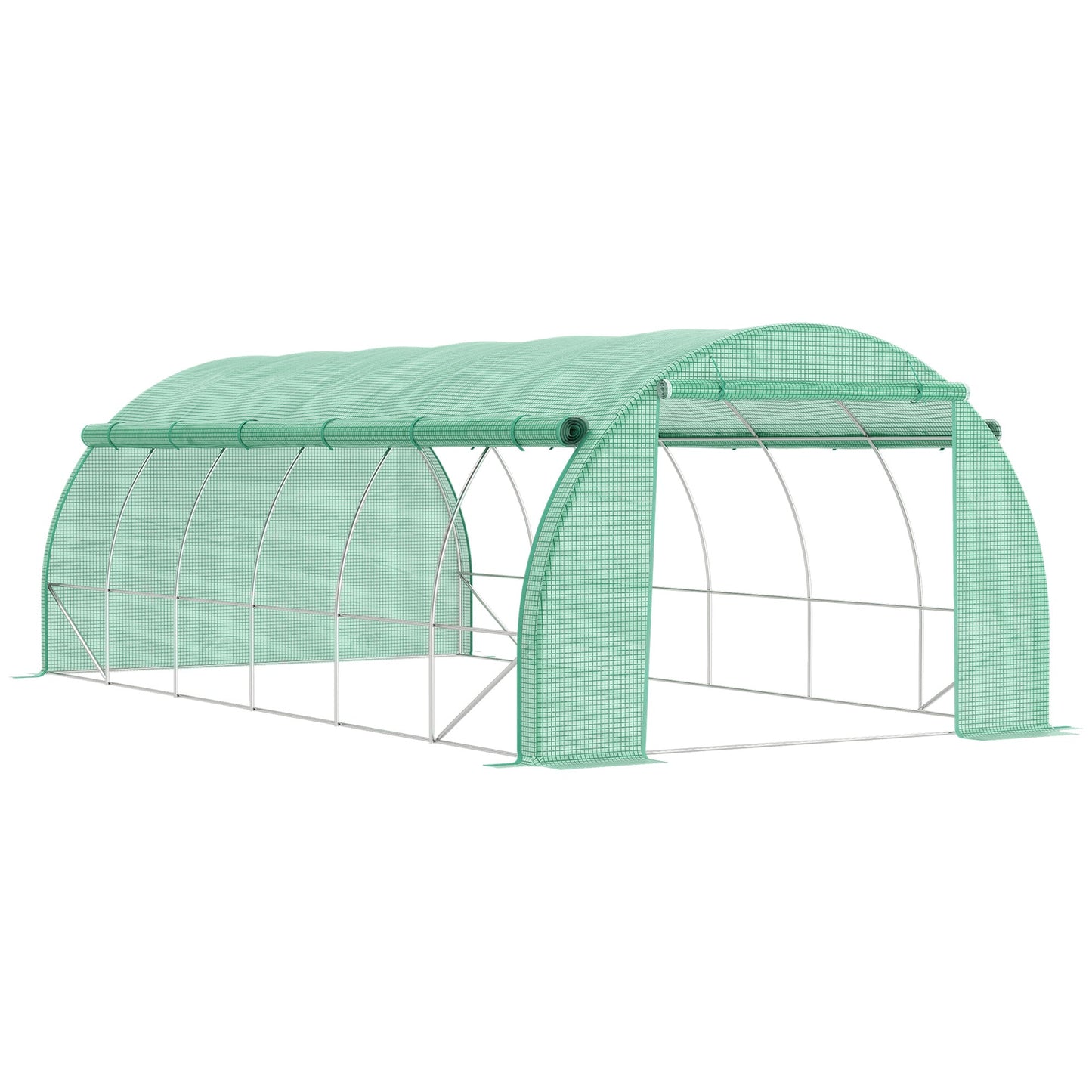 Tunel foliowy Outsunny, namiot do uprawy, z rolowanymi ścianami bocznymi, drzwiami zamykanymi na zamek i 12 oknami, 6x3x2m, zielony