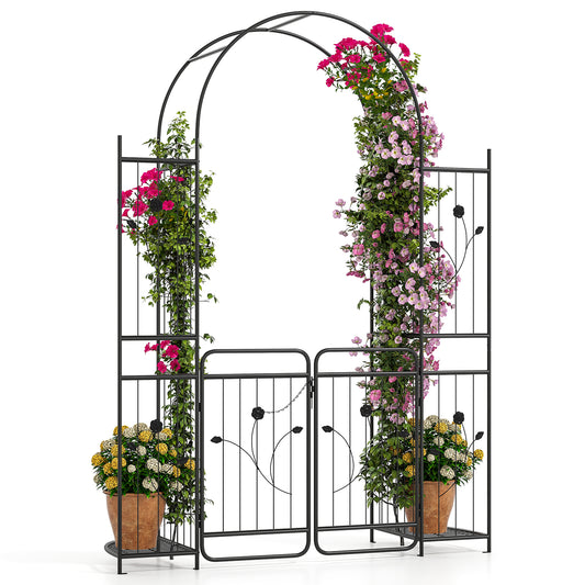 220 cm Tall Garden Arch with Lockable Gate and Heavy-duty Metal Arbor