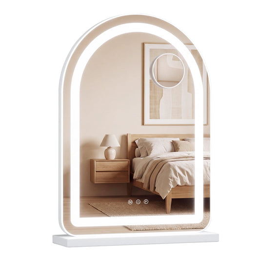 Arched Vanity Mirror with LED Lights and Removable Magnify Mirror for Makeup-White