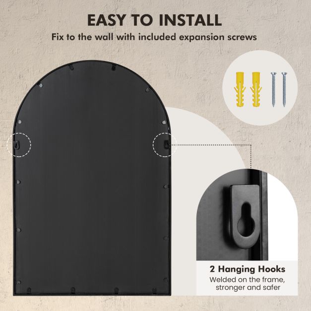 Arched Window Pane Decorative Mirror-Black