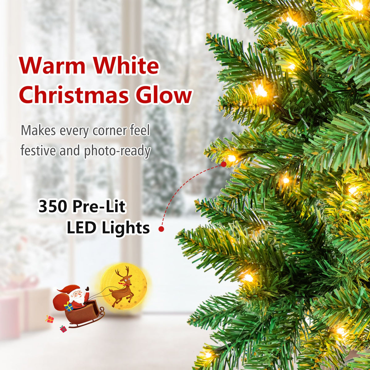 Artificial Pencil Christmas Tree with LED Lights in 3 Sizes-7.5FT