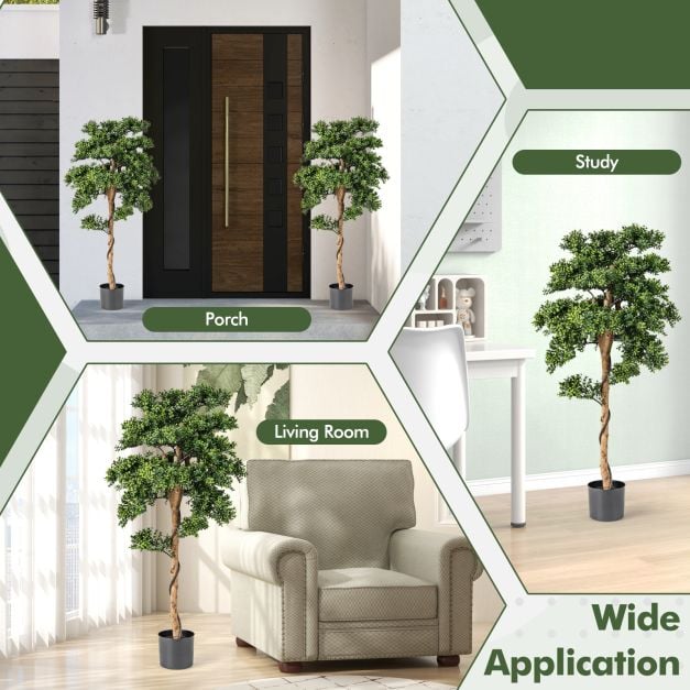 Artificial Boxwood Topiary Tree Potted Plants with PE Leaves-Green