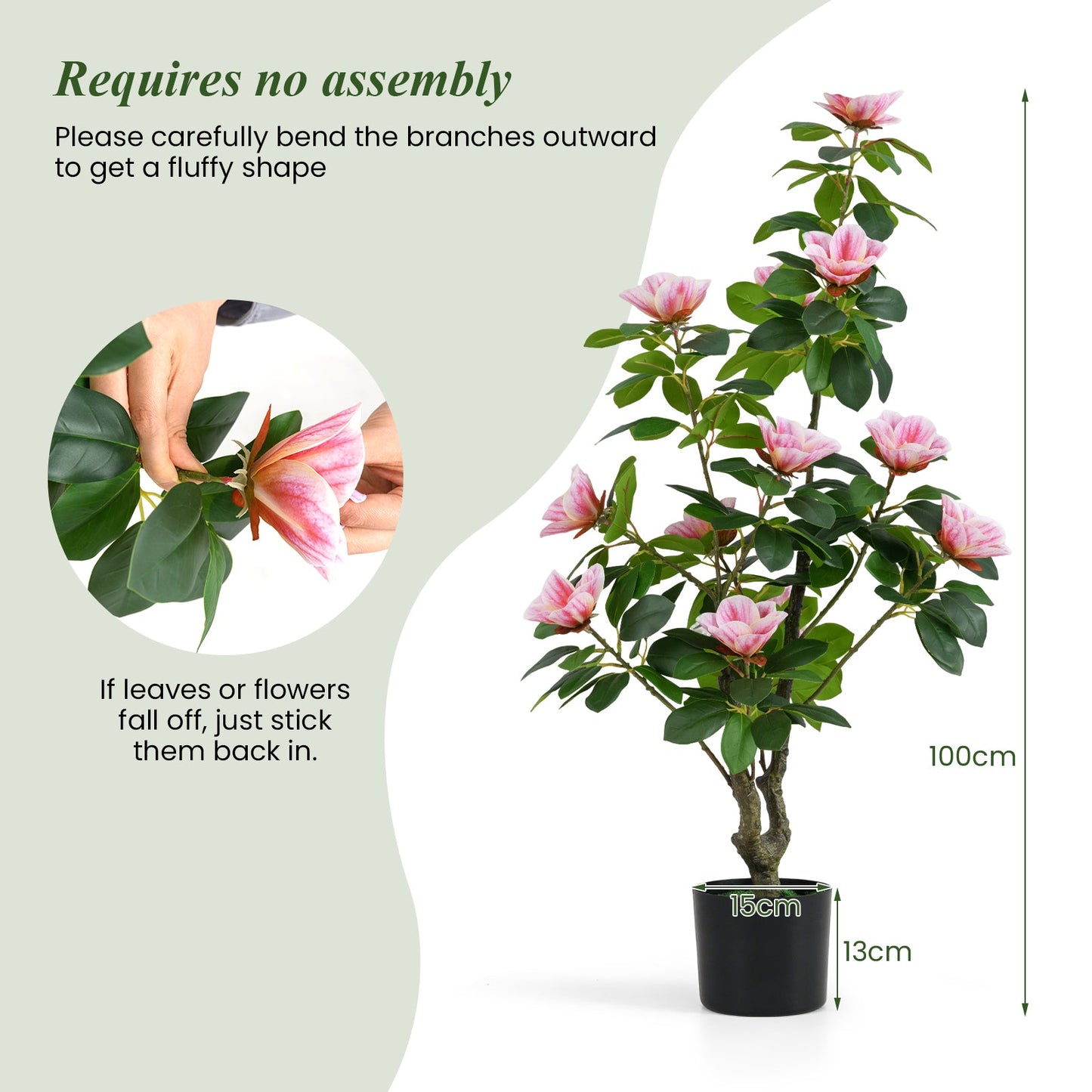 Artificial Magnolia Tree Faux Flower Plant in Nursery Pot-Pink