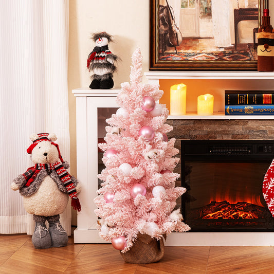 90 CM Artificial Mini Christmas Tree with 12 Natural Cotton Balls-Pink