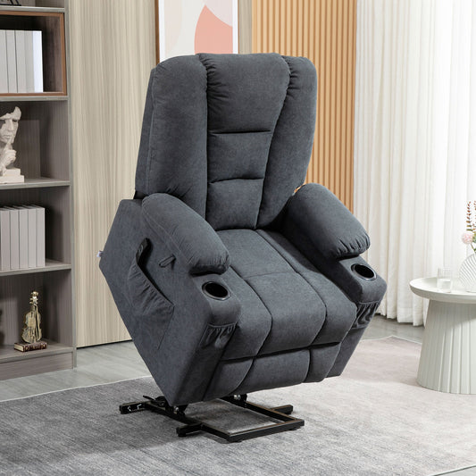 HOMCOM Electric Riser Recliner Armchair, Oversized Chair with Cup Holder & Side Pockets for Elderly in Living Room, Charcoal Grey