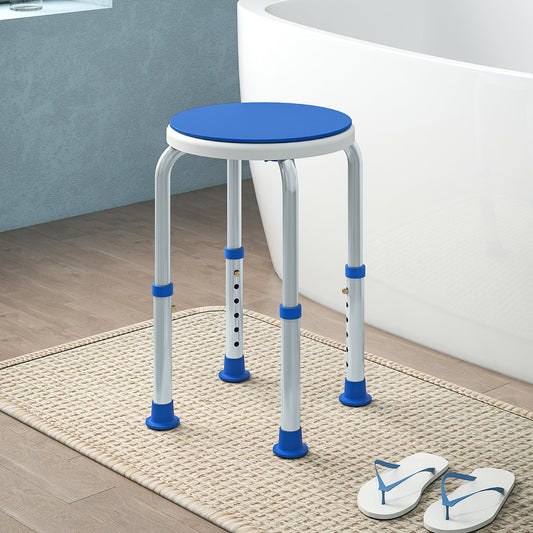 HOMCOM 360 Swivel Shower Chair, Height Adjustable Aluminium Shower Stool with Non-Slip Feet for Disabled, Elderly, Blue