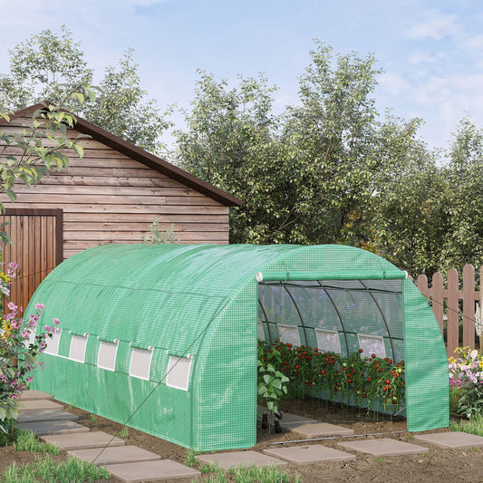 خيمة Outsunny Polytunnel Greenhouse Walk-in Grow House مع جدران جانبية قابلة للطي، وباب مضغوط و12 نافذة، مقاس 6 × 3 × 2 متر أخضر