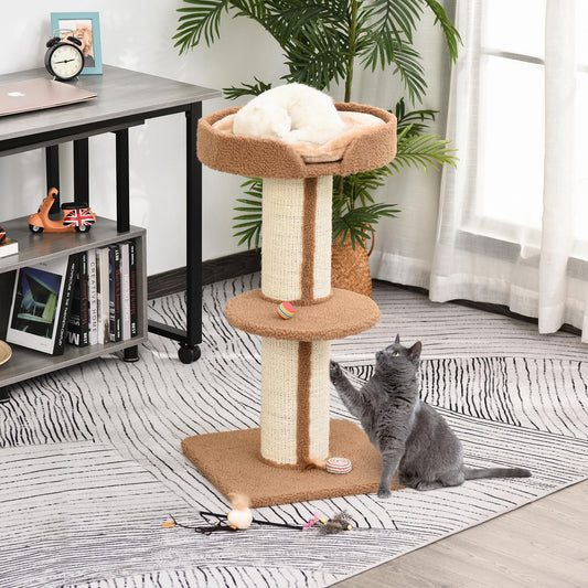 PawHut 91cm Cat Tower Scratching Posts Cat Tree for Indoor Cats Kitten Activity Centre Brown