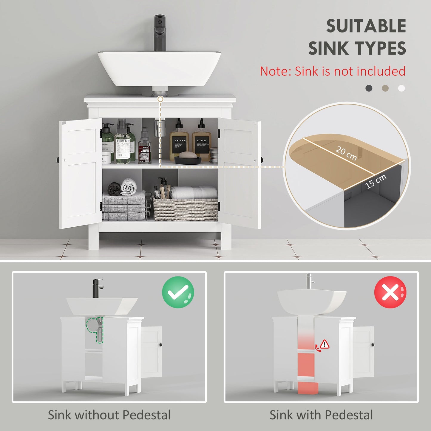 HOMCOM 15 x 20 cm Wycięta szafka łazienkowa w kształcie litery U - biała