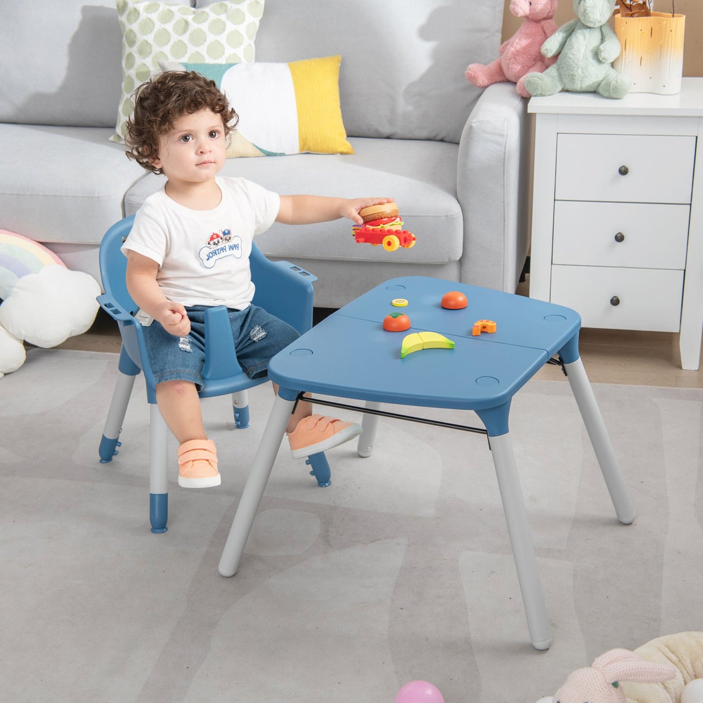 convertible Baby High Chair with 2-Position Removable Tray-Blue