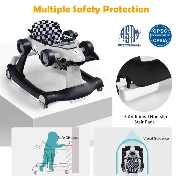 4-in-1 Baby Push Walker with Adjustable Height and Speed-Grey