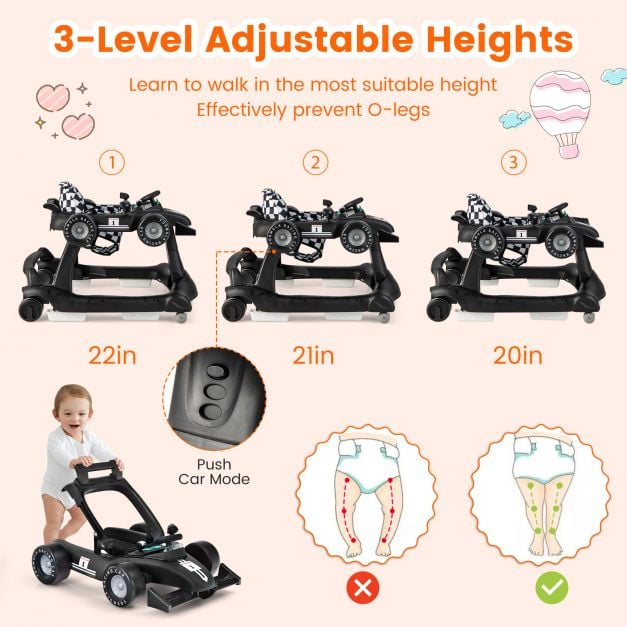 4-in-1 Baby Push Walker with Adjustable Height and Speed-Black