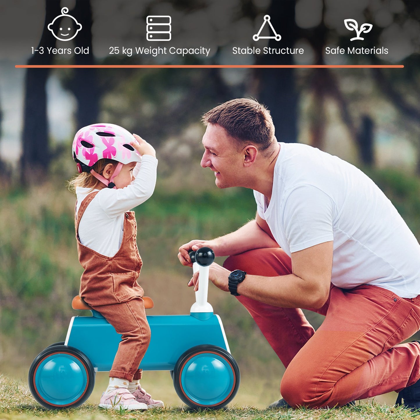 Baby Balance Bike with 4 Enclosed Wheels No Pedal for Boys Girls-Blue