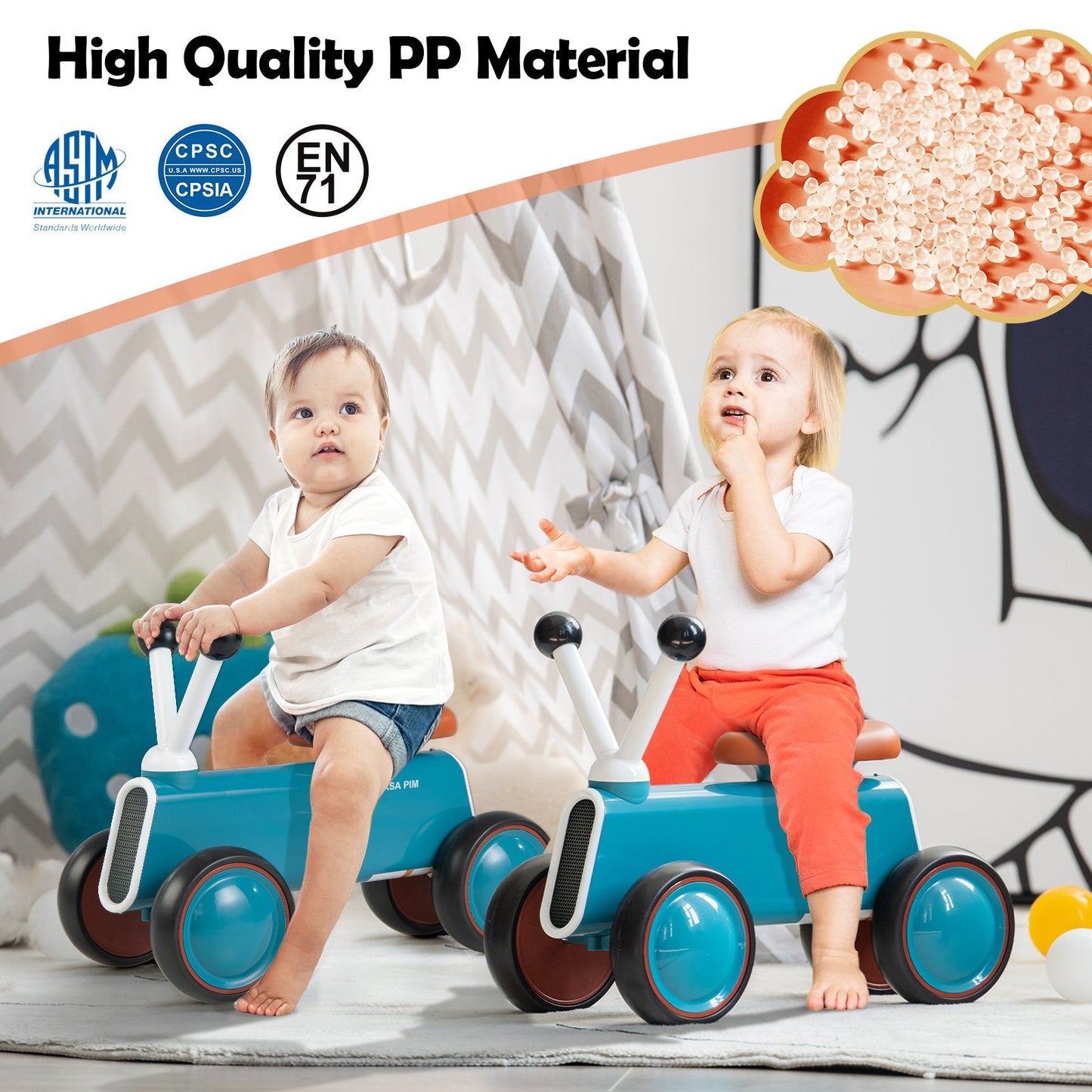 Baby Balance Bike with 4 Enclosed Wheels No Pedal for Boys Girls-Blue