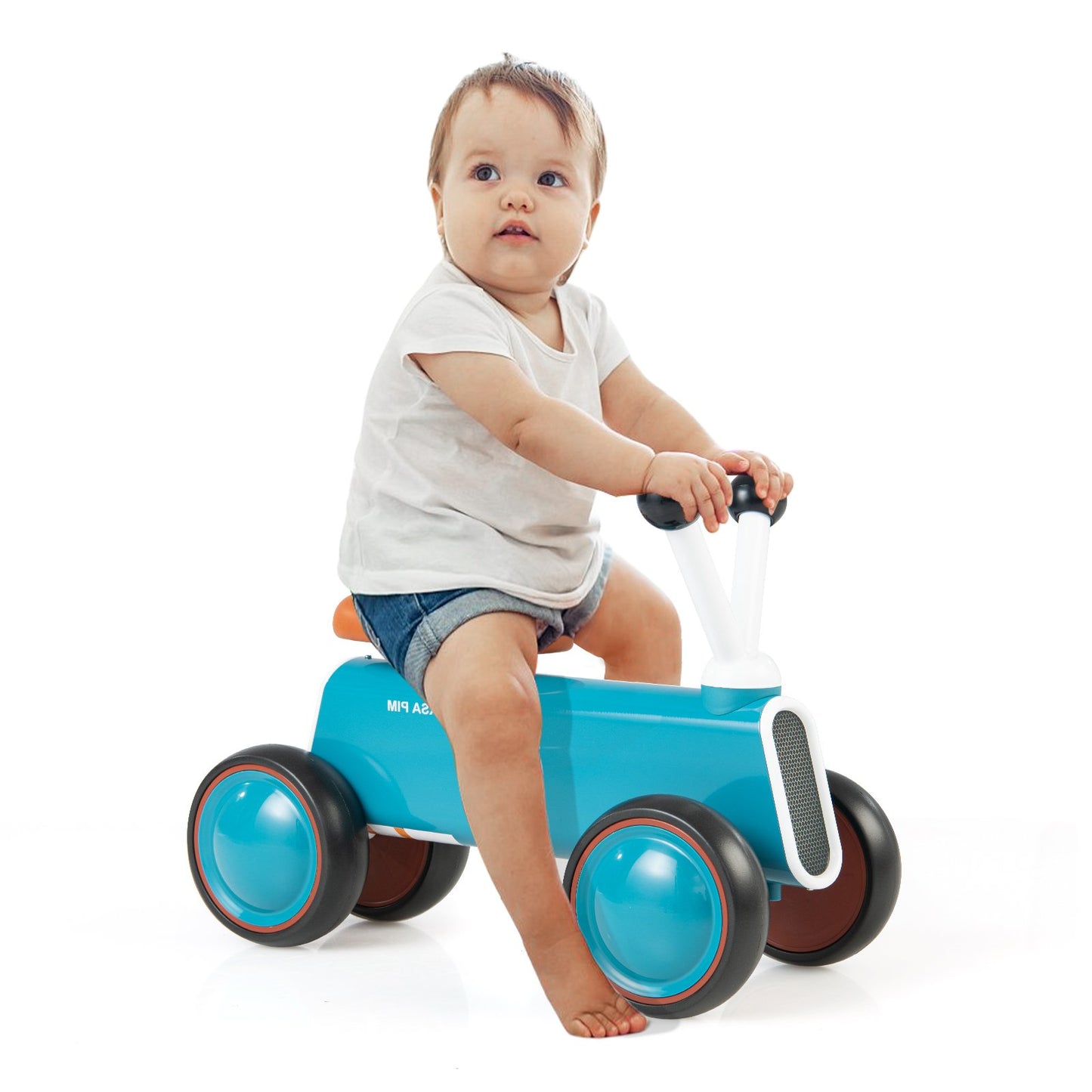 Baby Balance Bike with 4 Enclosed Wheels No Pedal for Boys Girls-Blue