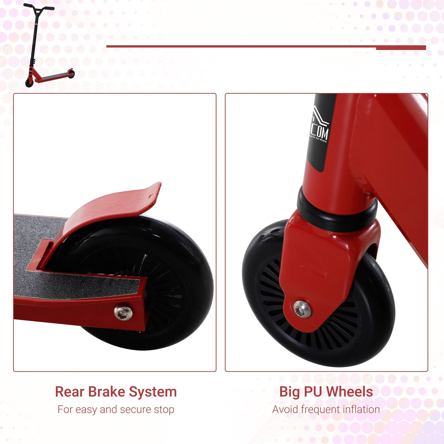 HOMCOM Teens Lightweight Steel Stunt Scooter Red