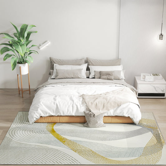 HOMCOM Modern Area Rug, Machine Washable Rug, Allergy-Friendly Floor Carpet for Living Room, Bedroom, Dining Room, Home Office, 230 x 160 cm, Cream White