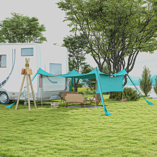 مأوى لخيمة الشاطئ من Outsunny مع جدار جانبي قابل للفصل وحقيبة حمل، للتخييم والرحلات وصيد الأسماك والنزهات، أزرق سماوي