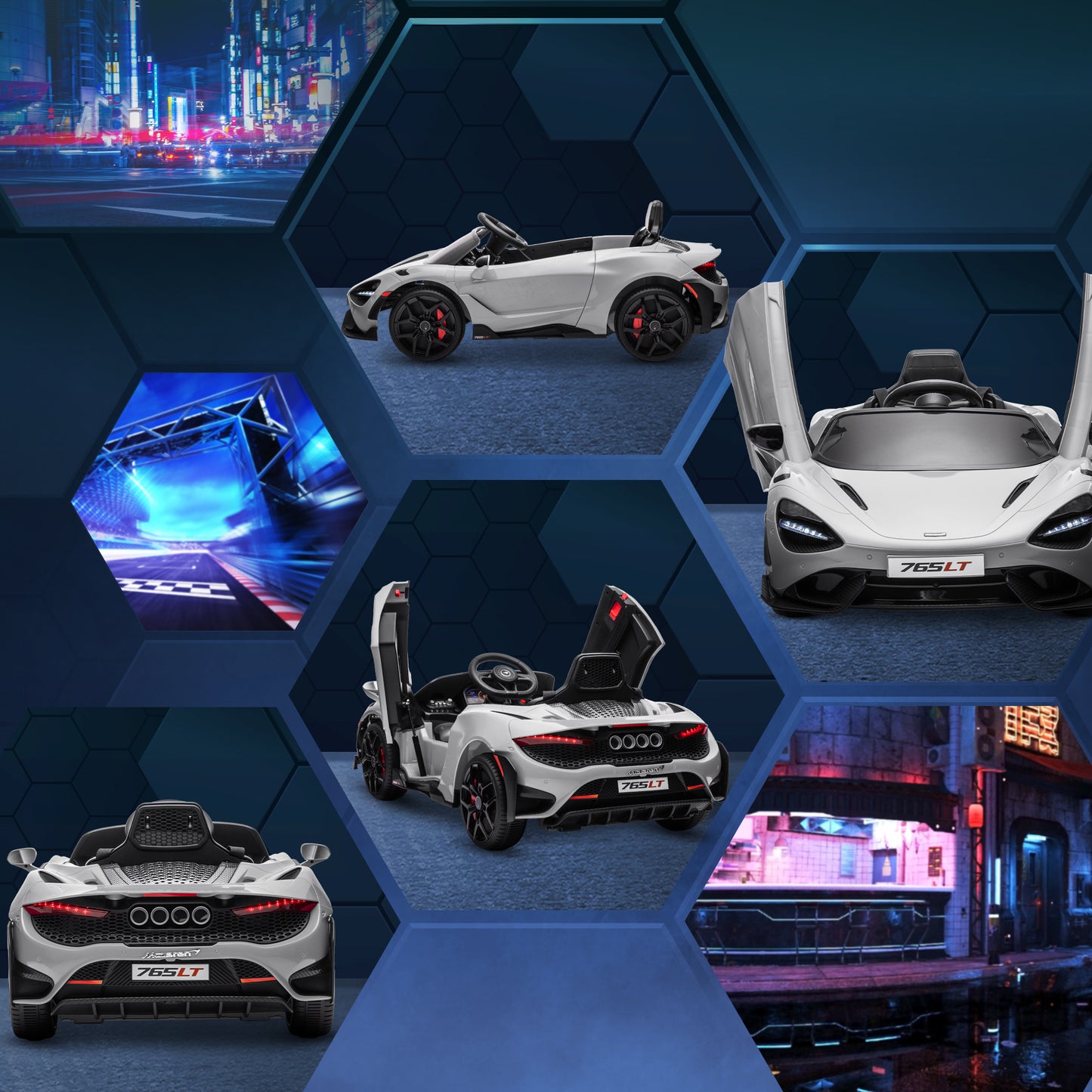 سيارة كهربائية للأطفال مرخصة من AIYAPLAY McLaren 765LT بقوة 12 فولت مع أبواب على شكل فراشة وعجلات نقل تعمل بالتحكم عن بعد باللون الرمادي